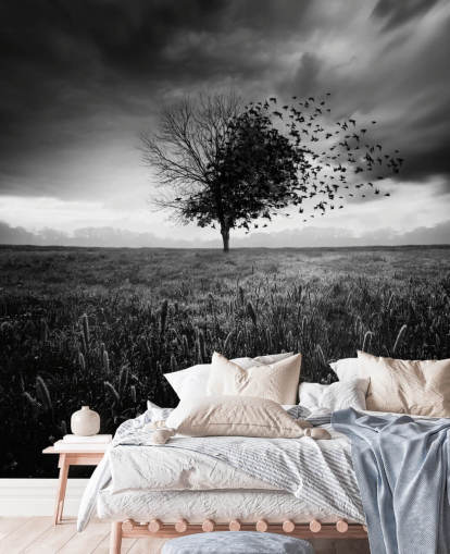 Carta da parati albero in campo bianco e nero Carta da parati albero in campo bianco e nero