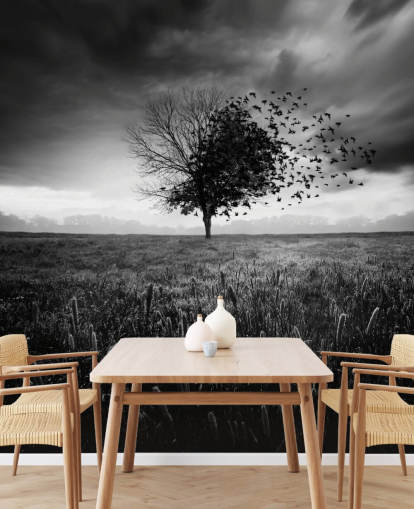 Black and White Tree in Field Wallpaper Black and White Tree in Field Wallpaper