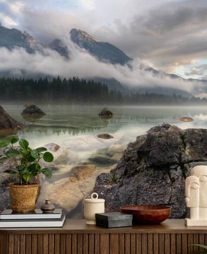 Rocky Misty Lake Bakgrund Rocky Misty Lake Bakgrund