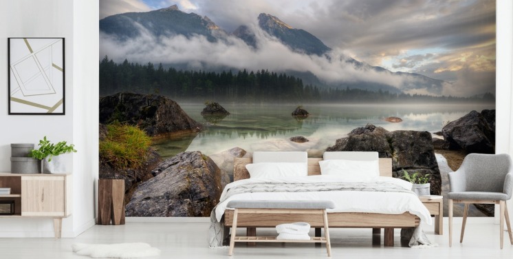 Rocky Misty Lake Wallpaper
