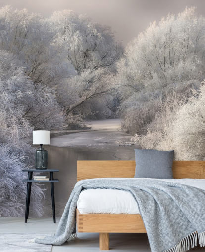 Papel de Parede Snowy Forest and Lake Papel de Parede Snowy Forest and Lake