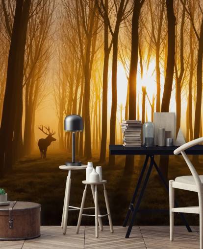 mörk anpassningsbar skogstapetväggmålning kallad Forest Stag av 1x för sovrum eller kök mörk anpassningsbar skogstapetväggmålning kallad Forest Stag av 1x för sovrum eller kök
