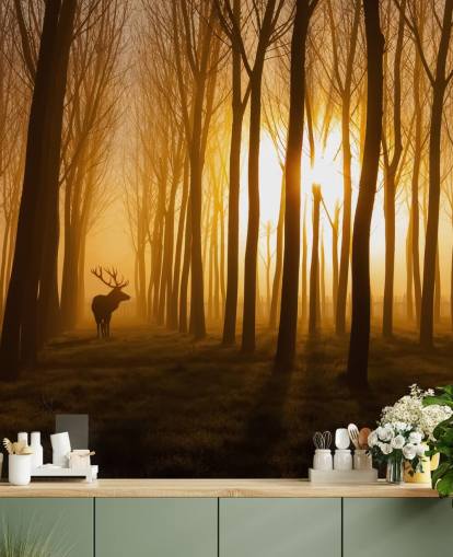 papier peint mural de forêt sombre personnalisable appelé Forest Stag par 1x pour les chambres ou les cuisines papier peint mural de forêt sombre personnalisable appelé Forest Stag par 1x pour les chambres ou les cuisines