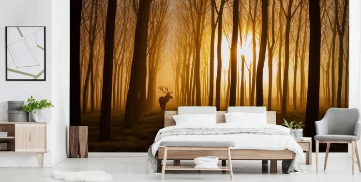 papier peint mural de forêt sombre personnalisable appelé Forest Stag par 1x pour les chambres ou les cuisines