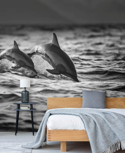 Zwart en wit dolfijn behang Zwart en wit dolfijn behang