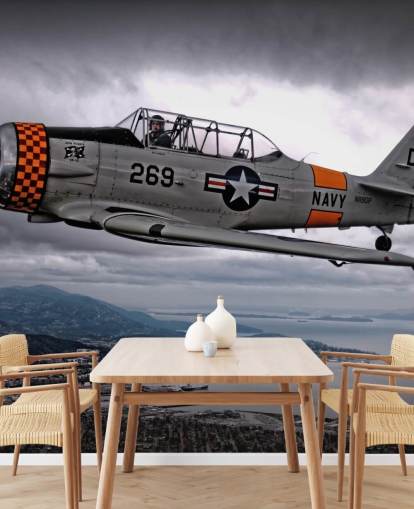 Papel pintado de avión Hellcat volador sobre la costa Papel pintado de avión Hellcat volador sobre la costa