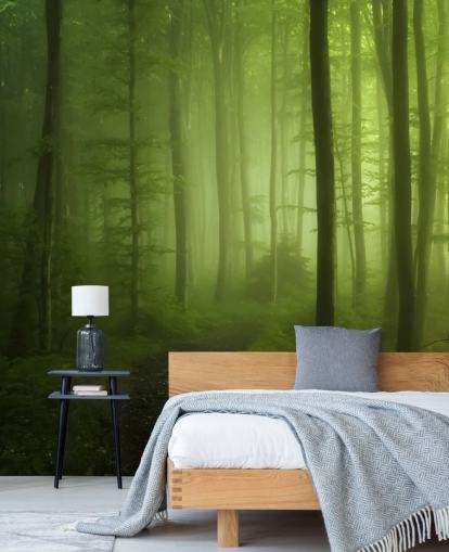 Sumuinen vihreä metsä taustakuva seinämaalaus Sumuinen vihreä metsä taustakuva seinämaalaus