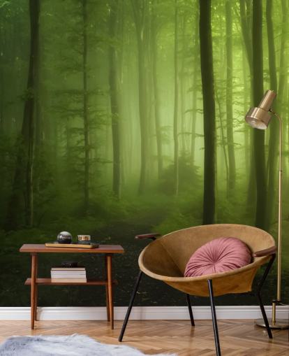 Misty Green Forest Wallpaper Mural Misty Green Forest Wallpaper Mural