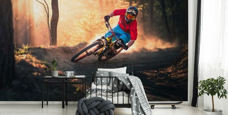 Mountain Biker on Forest Track Wallpaper
