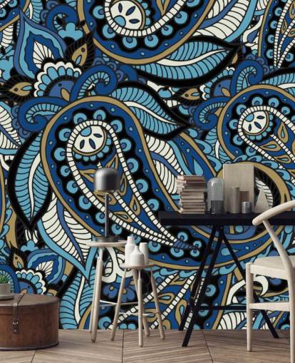 papier peint paisley bleu papier peint paisley bleu