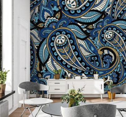 stor blå paisley tapet