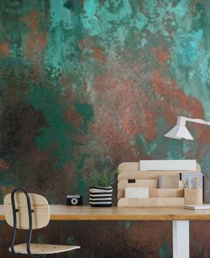 grön och orange rosteffekt tapetväggmålning kallad Emerald Rust för vardagsrum och sovrum grön och orange rosteffekt tapetväggmålning kallad Emerald Rust för vardagsrum och sovrum