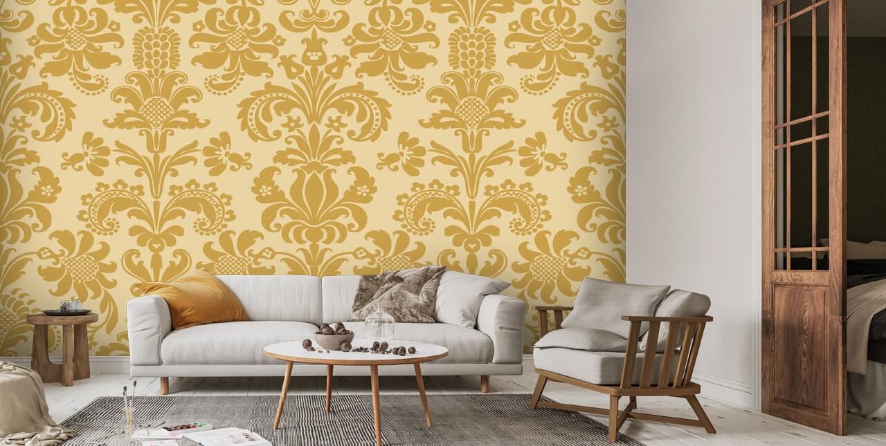 Ochre Damask Wallpaper Mural | Wallsauce CA