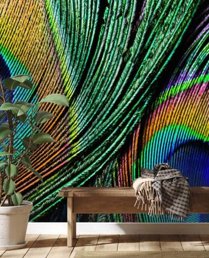 Tapeten-Wandbild „Pfauenfeder Nahaufnahme Tapeten-Wandbild „Pfauenfeder Nahaufnahme