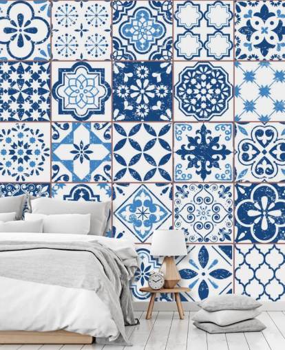 Papier Peint Carrelage Vintage Bleu et Blanc Papier Peint Carrelage Vintage Bleu et Blanc