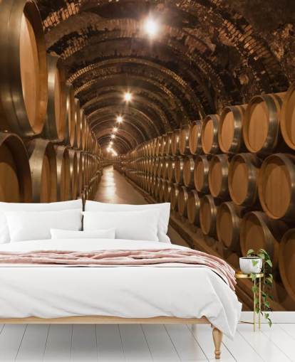brown custom 3d wine cellar wallpaper mural called Barrels de Vino en la Bodega for wine cellars brown custom 3d wine cellar wallpaper mural called Barrels de Vino en la Bodega for wine cellars