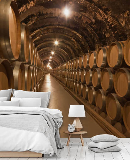 papier peint mural de cave à vin 3D personnalisé marron appelé Barrels de Vino en la Bodega pour caves à vin papier peint mural de cave à vin 3D personnalisé marron appelé Barrels de Vino en la Bodega pour caves à vin