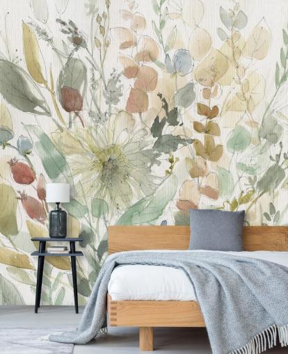 pastel customisable floral wallpaper mural called Linen Wildflower by Carol Robinson for bedrooms pastel customisable floral wallpaper mural called Linen Wildflower by Carol Robinson for bedrooms