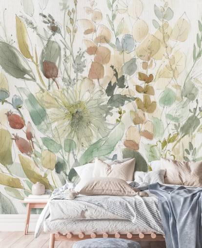 pastel customisable floral wallpaper mural called Linen Wildflower by Carol Robinson for bedrooms pastel customisable floral wallpaper mural called Linen Wildflower by Carol Robinson for bedrooms