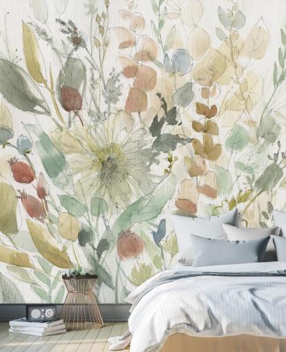pastel customisable floral wallpaper mural called Linen Wildflower by Carol Robinson for bedrooms pastel customisable floral wallpaper mural called Linen Wildflower by Carol Robinson for bedrooms