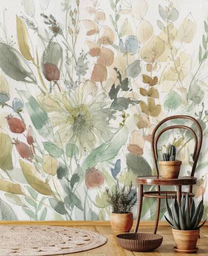 pastel customisable floral wallpaper mural called Linen Wildflower by Carol Robinson for bedrooms pastel customisable floral wallpaper mural called Linen Wildflower by Carol Robinson for bedrooms