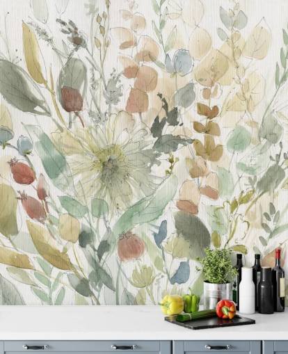 pastel customisable floral wallpaper mural called Linen Wildflower by Carol Robinson for bedrooms pastel customisable floral wallpaper mural called Linen Wildflower by Carol Robinson for bedrooms