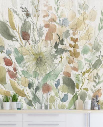pastel customisable floral wallpaper mural called Linen Wildflower by Carol Robinson for bedrooms pastel customisable floral wallpaper mural called Linen Wildflower by Carol Robinson for bedrooms