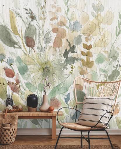 pastel customisable floral wallpaper mural called Linen Wildflower by Carol Robinson for bedrooms pastel customisable floral wallpaper mural called Linen Wildflower by Carol Robinson for bedrooms