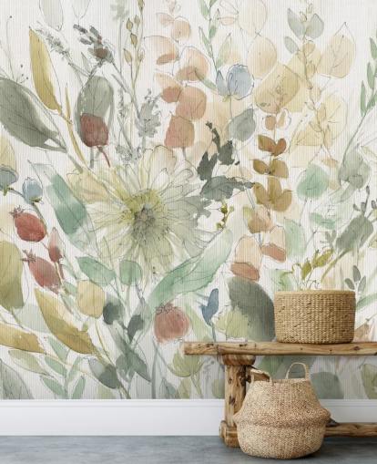 pastel customisable floral wallpaper mural called Linen Wildflower by Carol Robinson for bedrooms pastel customisable floral wallpaper mural called Linen Wildflower by Carol Robinson for bedrooms