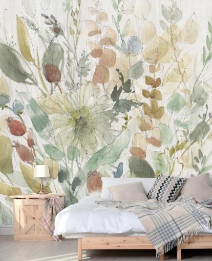 pastel tilpasselig blomstertapet vægmaleri kaldet Linen Wildflower af Carol Robinson til soveværelser pastel tilpasselig blomstertapet vægmaleri kaldet Linen Wildflower af Carol Robinson til soveværelser