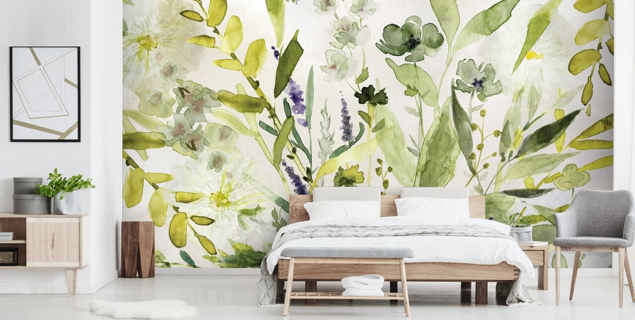 groene aanpasbare plantenbehangmuurschildering genaamd Olive Green Plants van Carol Robinson voor keukens groene aanpasbare plantenbehangmuurschildering genaamd Olive Green Plants van Carol Robinson voor keukens