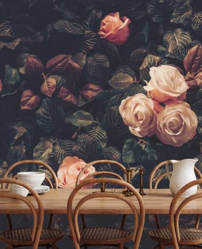 Pink Roses Against a Green Bush Wall Mural Pink Roses Against a Green Bush Wall Mural