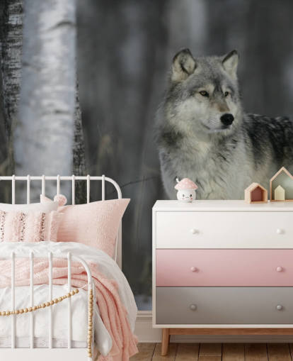 Grauer Wolf im Holz Fototapete Grauer Wolf im Holz Fototapete