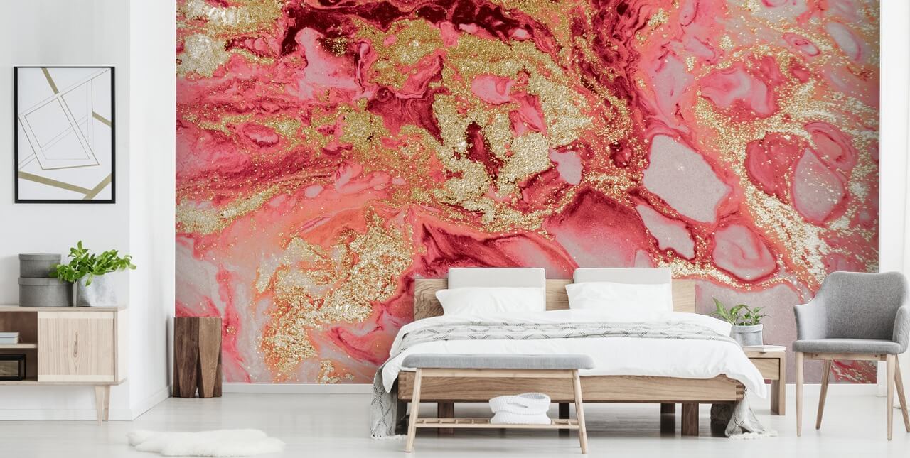Wandbild aus rosafarbenem und goldenem Marmor namens Blush Agate Marble von Lara Skinner für Schlafzimmer Wandbild aus rosafarbenem und goldenem Marmor namens Blush Agate Marble von Lara Skinner für Schlafzimmer