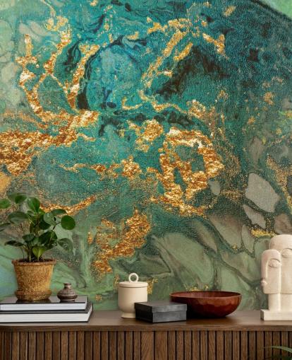 green and gold custom marble wallpaper mural called Emerald Marble by Lara Skinner for living rooms green and gold custom marble wallpaper mural called Emerald Marble by Lara Skinner for living rooms