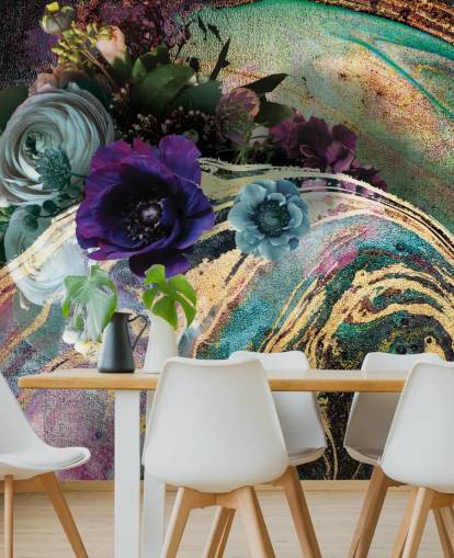 green, purple and gold marble wallpaper mural called Marble Floral New Master by Lara Skinner for bedrooms or bathrooms green, purple and gold marble wallpaper mural called Marble Floral New Master by Lara Skinner for bedrooms or bathrooms