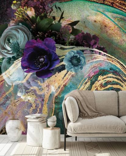 green, purple and gold marble wallpaper mural called Marble Floral New Master by Lara Skinner for bedrooms or bathrooms green, purple and gold marble wallpaper mural called Marble Floral New Master by Lara Skinner for bedrooms or bathrooms