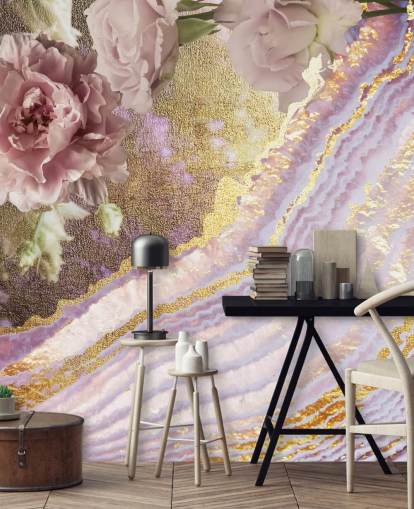 Metallic Floral Agate Wallpaper by Lara Skinner Metallic Floral Agate Wallpaper by Lara Skinner