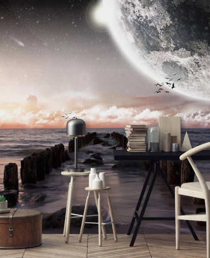 ranta yöllä suuri kuu tapetti ranta yöllä suuri kuu tapetti