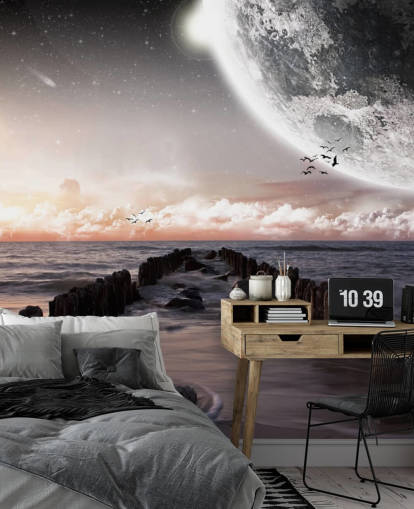 beach at night with large moon wallpaper beach at night with large moon wallpaper