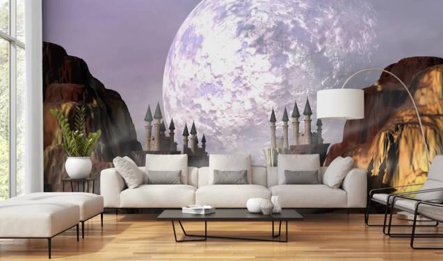 Fantasy Castle og Moon Baggrund