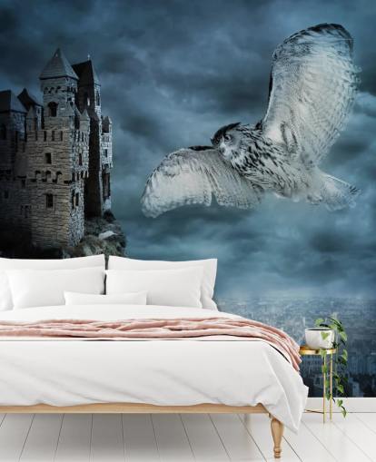 Owl Flying Around Ancient Castle Wall Mural Owl Flying Around Ancient Castle Wall Mural