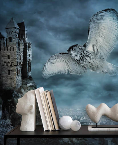 Owl Flying Around Ancient Castle Wall Mural Owl Flying Around Ancient Castle Wall Mural