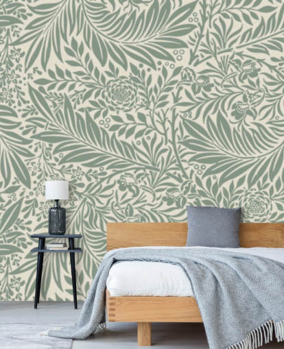 William Morrisin Larkspur-kuvioinen taustakuva oliivilla William Morrisin Larkspur-kuvioinen taustakuva oliivilla