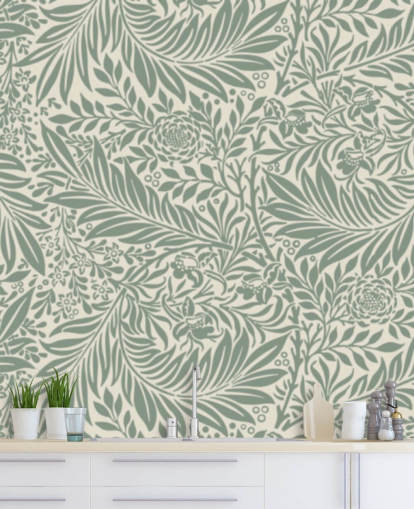 Larkspur pattern wallpaper in olive by William Morris Larkspur pattern wallpaper in olive by William Morris