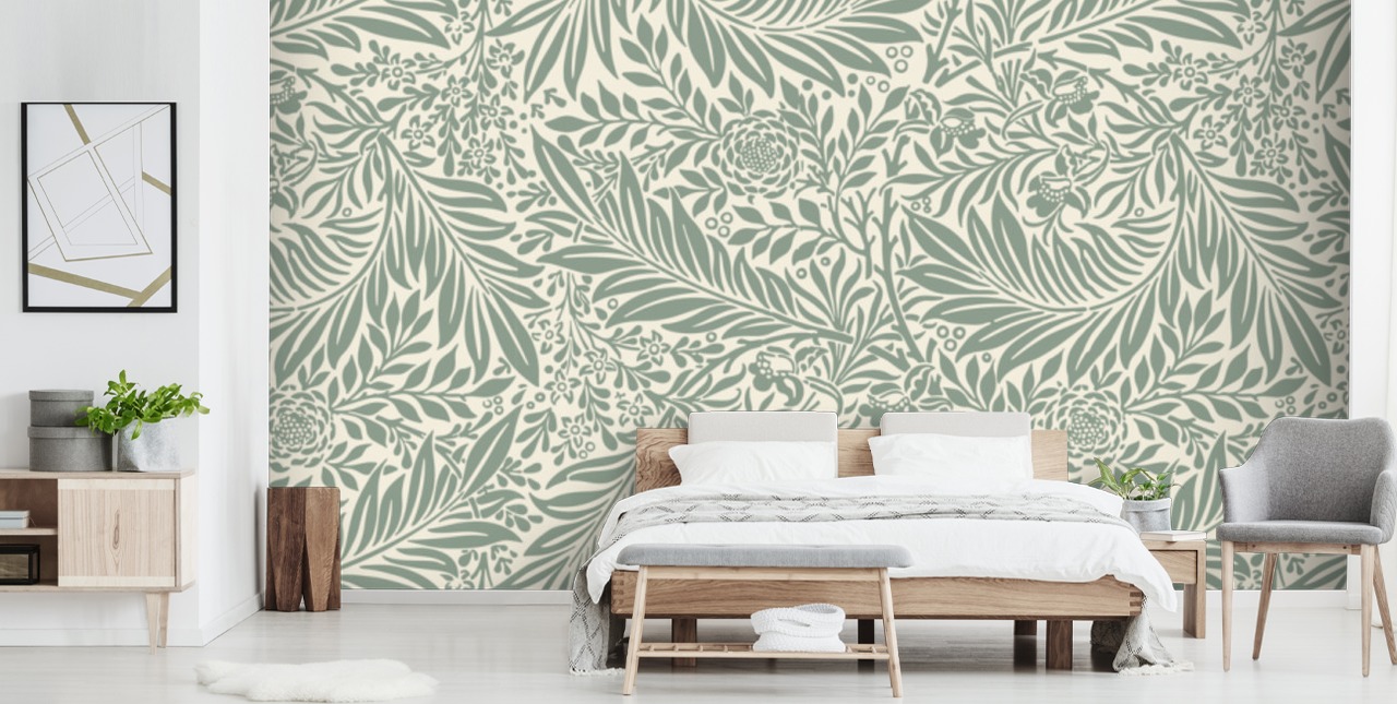 Larkspur pattern wallpaper in olive by William Morris
