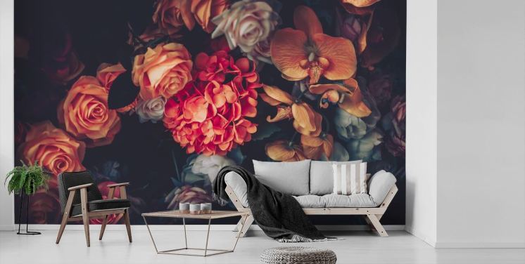 Vintage Blumen auf dunklem Hintergrund Wallpaper