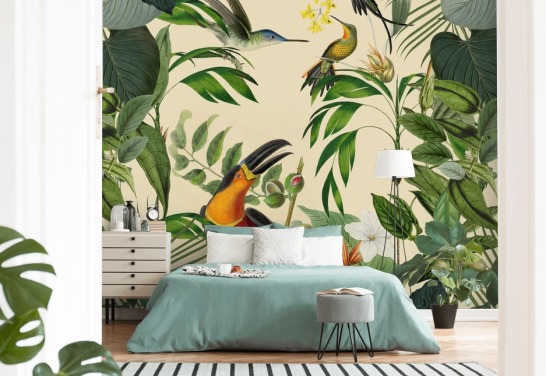Tropical Birds in a Jungle Tropical Wallpaper