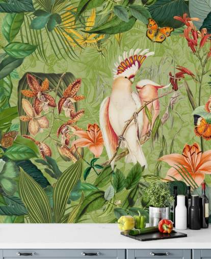 Mural de cacatuas e borboletas por Andrea Haase Mural de cacatuas e borboletas por Andrea Haase