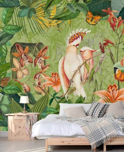 Kakaduer og sommerfugler Mural av Andrea Haase Kakaduer og sommerfugler Mural av Andrea Haase